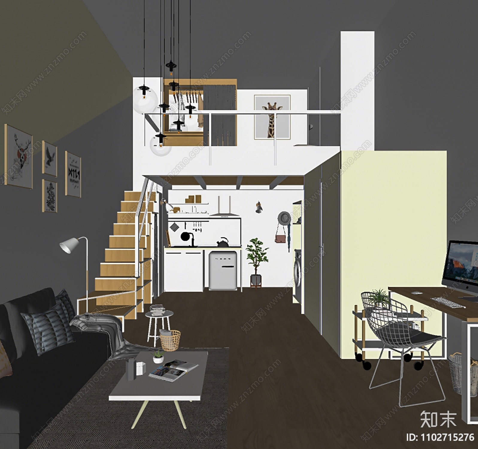 现代LOFT公寓SU模型下载【ID:1102715276】