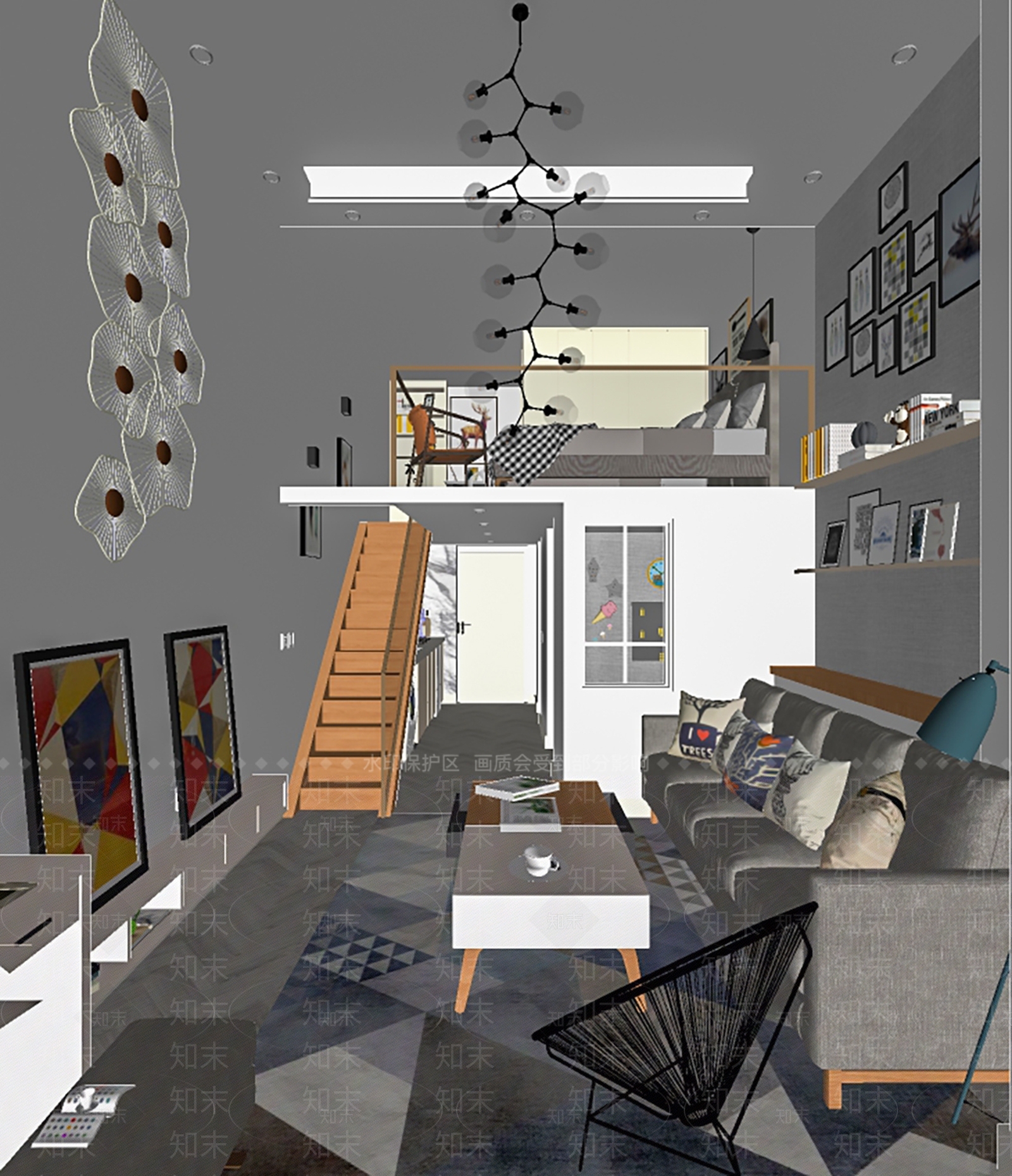 现代LOFT客厅SU模型下载【ID:1102715237】