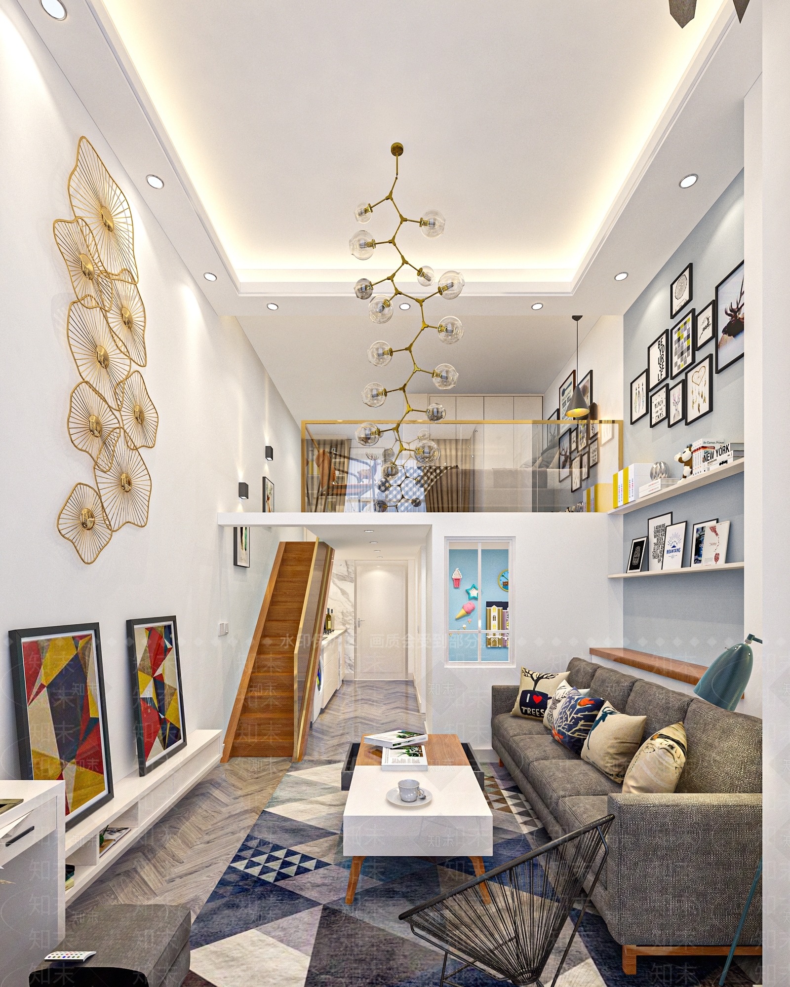 现代LOFT客厅SU模型下载【ID:1102715237】