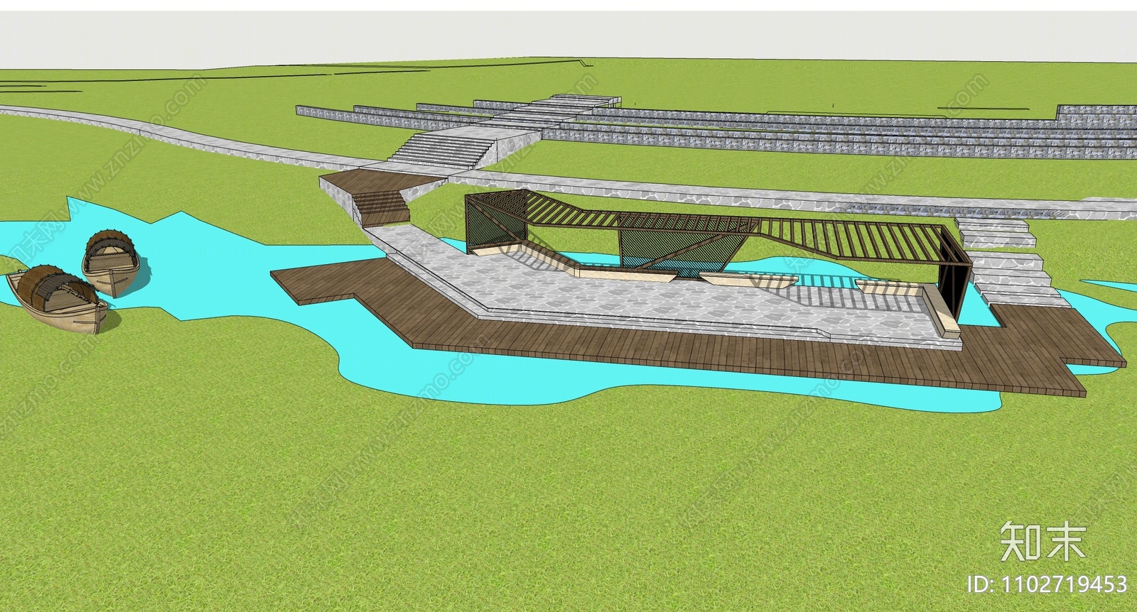现代滨水景观SU模型下载【ID:1102719453】