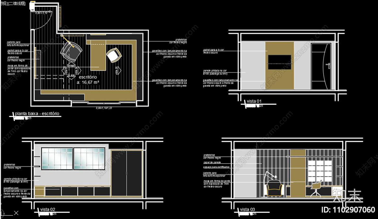 家庭办公室CAD施工图cad施工图下载【ID:1102907060】