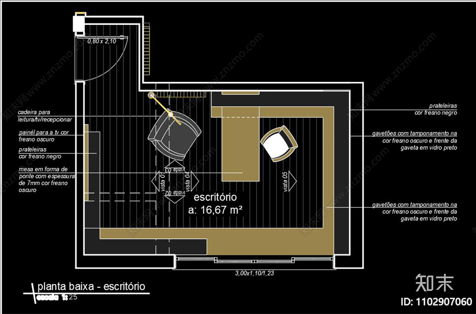 家庭办公室CAD施工图cad施工图下载【ID:1102907060】