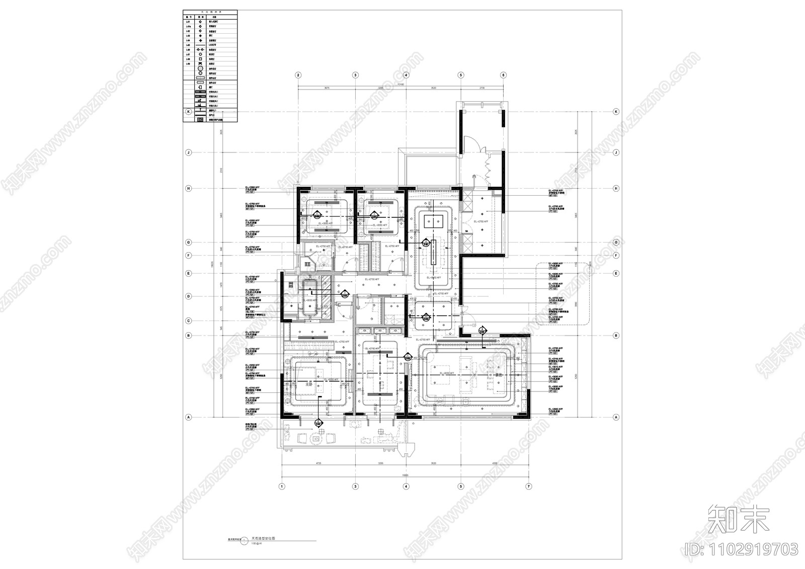 新中式大平层效果图cad施工图下载【ID:1102919703】