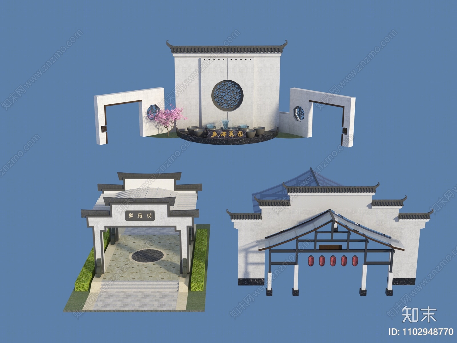 中式古建筑大门3D模型下载【ID:1102948770】