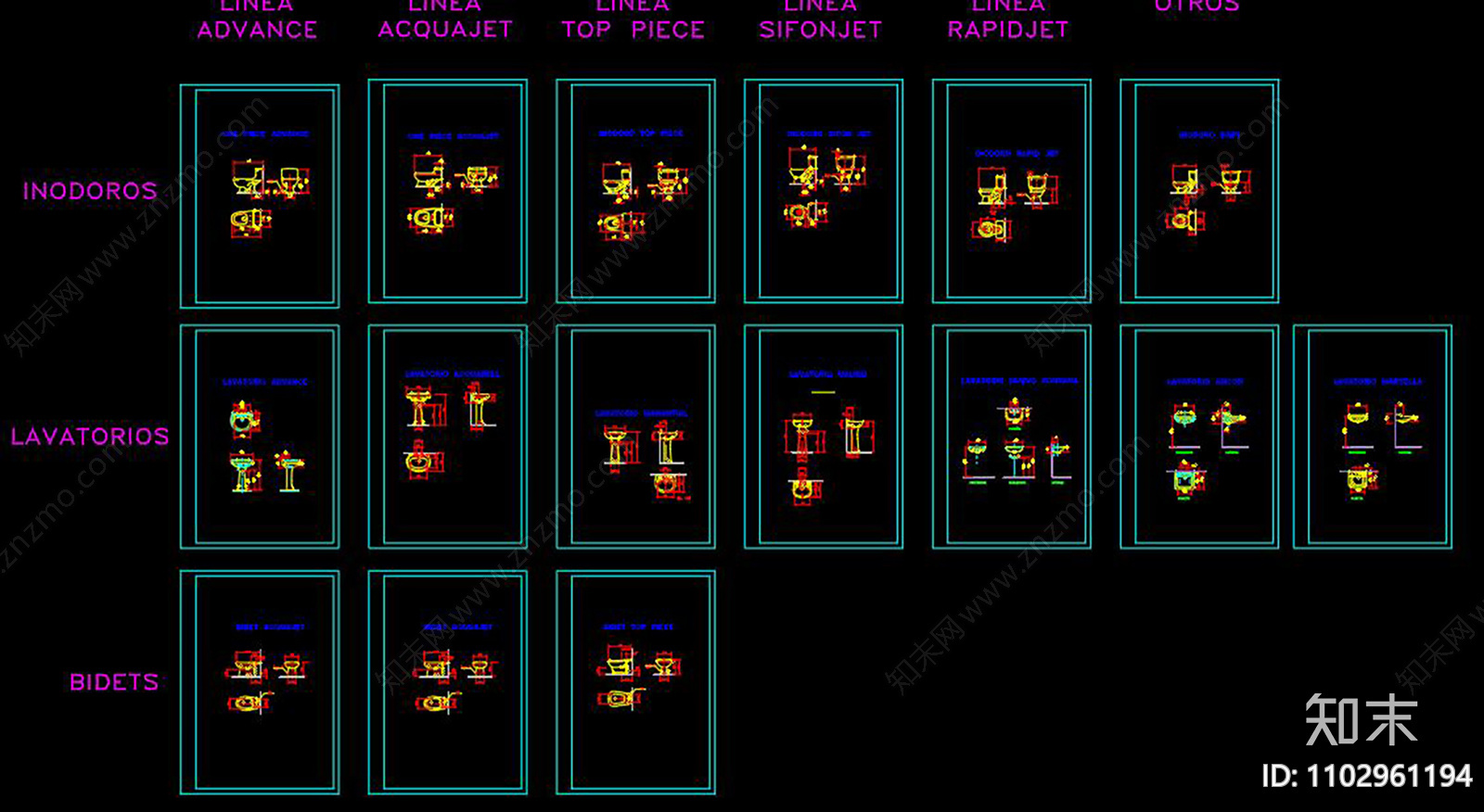 卫生间洁具CAD施工图下载【ID:1102961194】