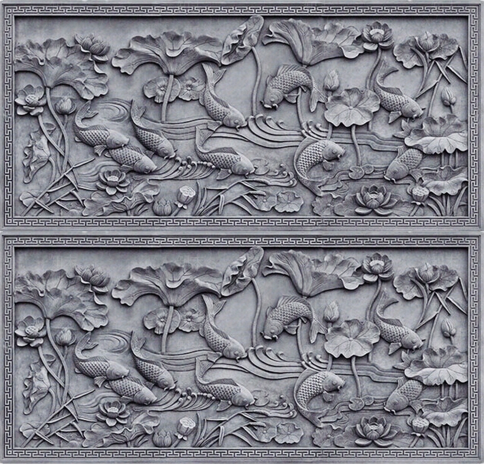 鱼荷花浮雕贴图下载【ID:1102965419】