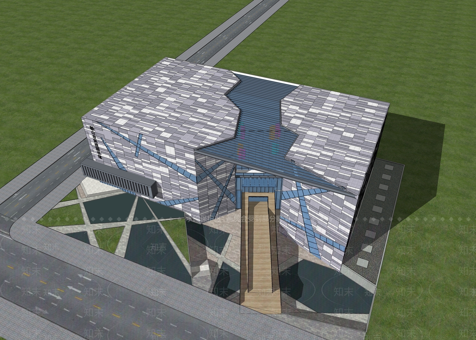 现代图书馆建筑SU模型下载【ID:1102992156】