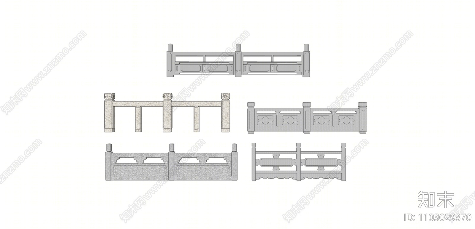 新中式大理石栏杆SU模型下载【ID:1103029370】