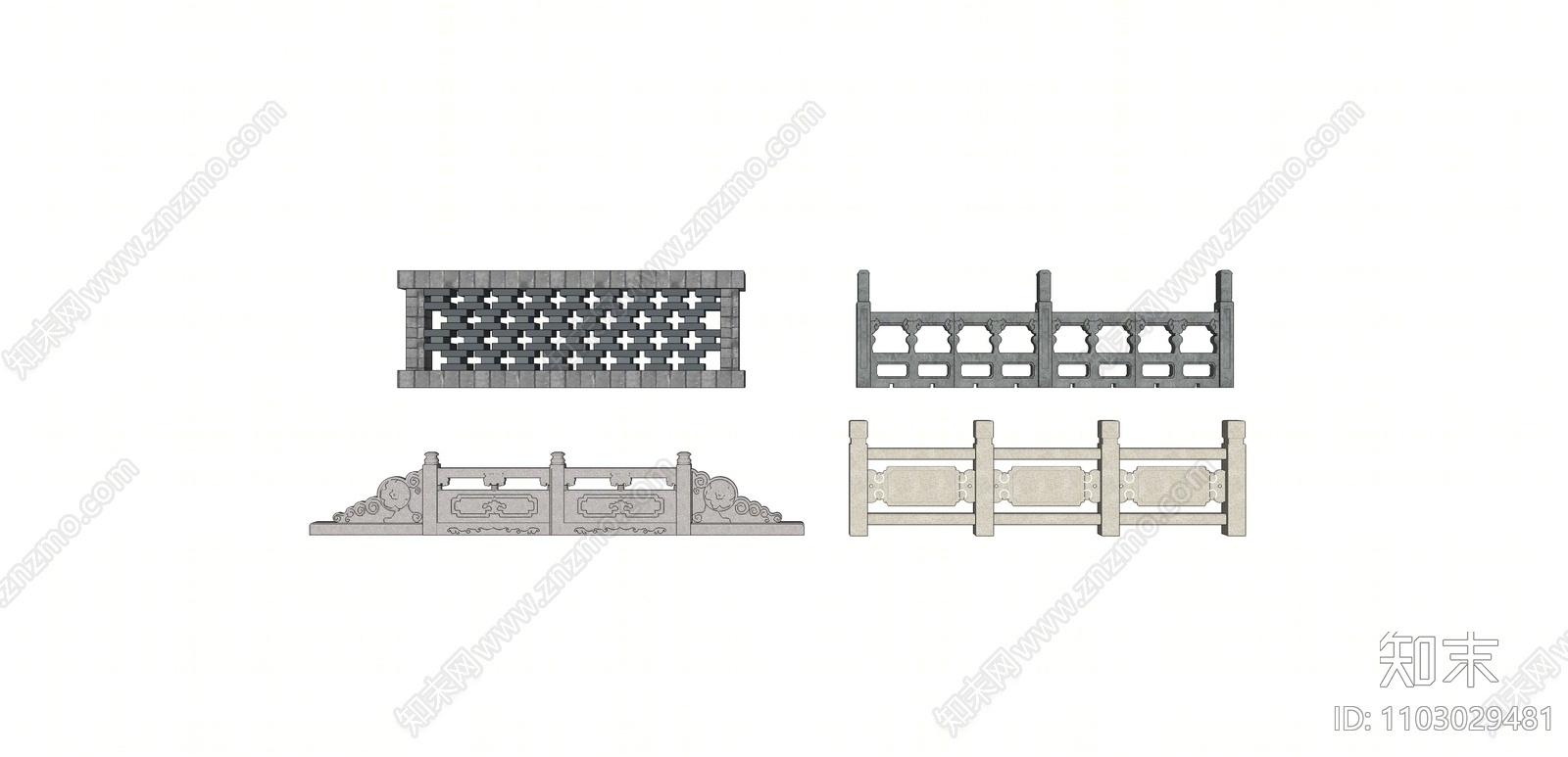 新中式大理石栏杆SU模型下载【ID:1103029481】
