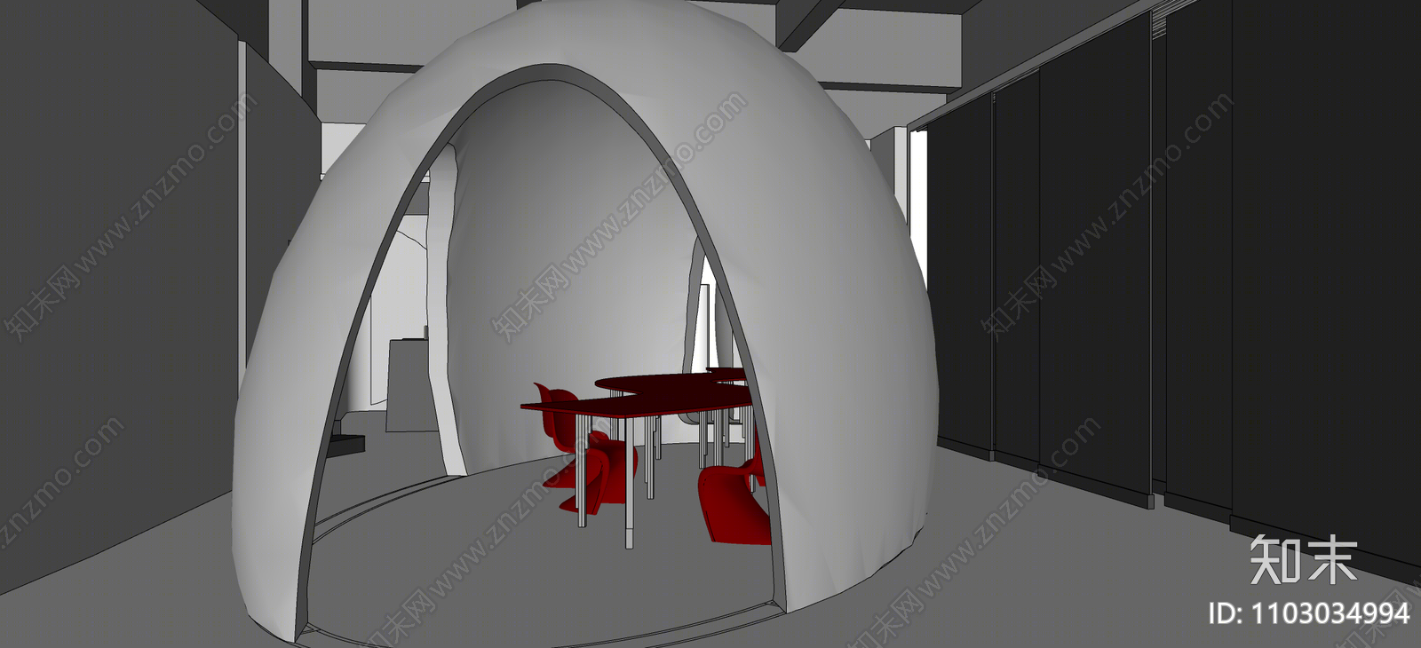 现代蛋形办公空间SU模型下载【ID:1103034994】