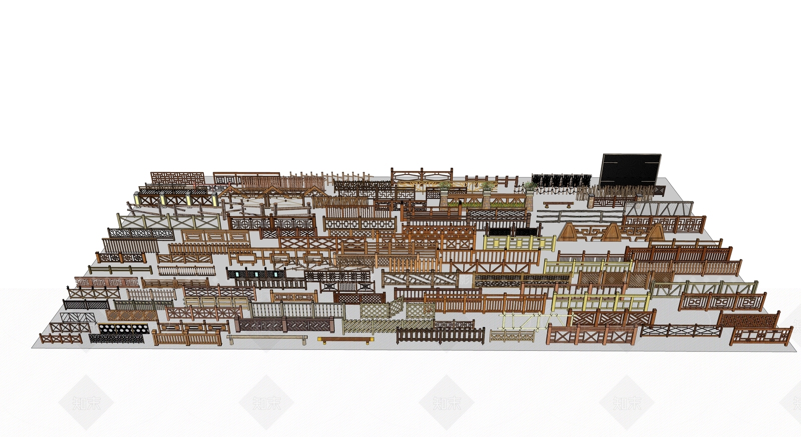 现代木艺栏杆SU模型下载【ID:1103034923】