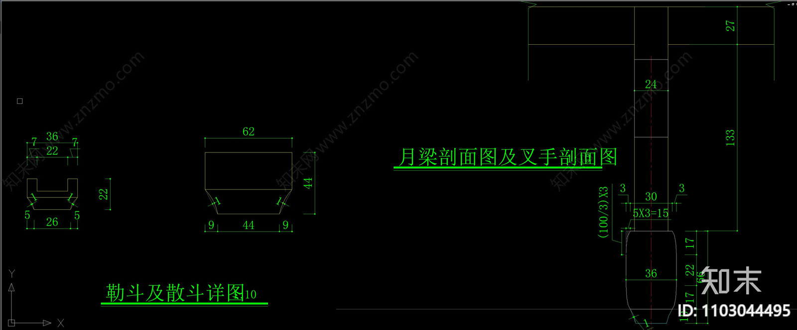 云翔寺角柱柱头立面剖面大样详图cad施工图下载【ID:1103044495】