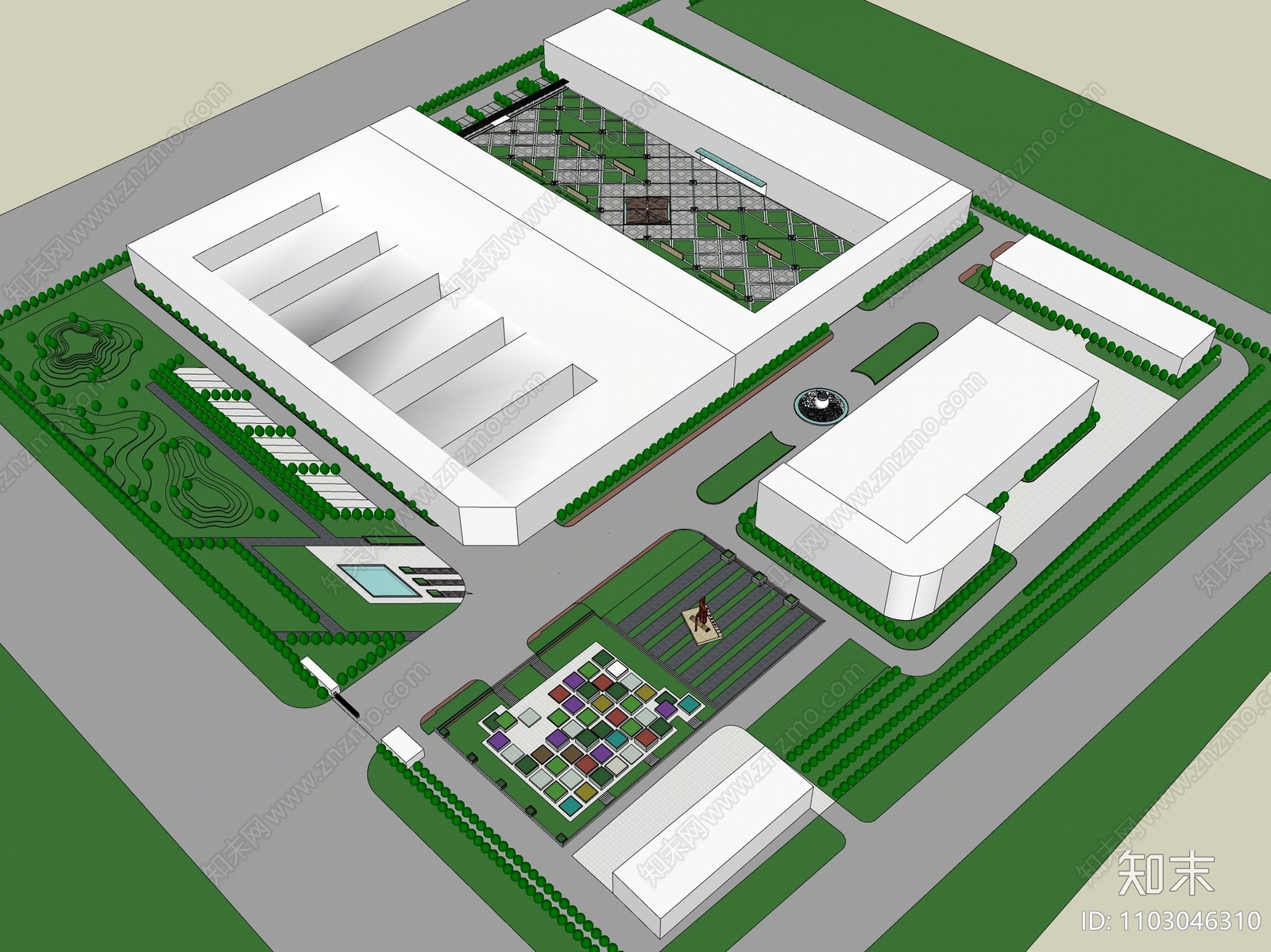现代药企工业园景观设计SU模型下载【ID:1103046310】