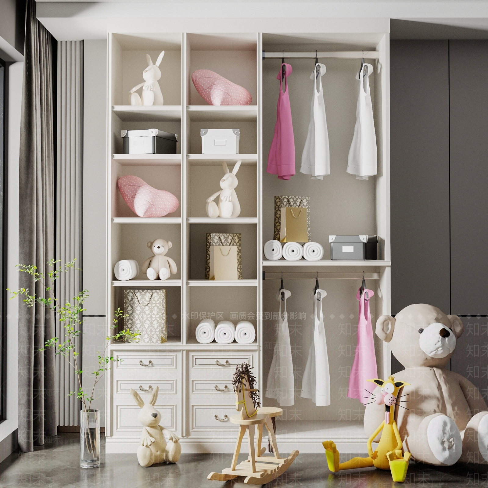 简欧儿童房衣柜3D模型下载【ID:1103050199】