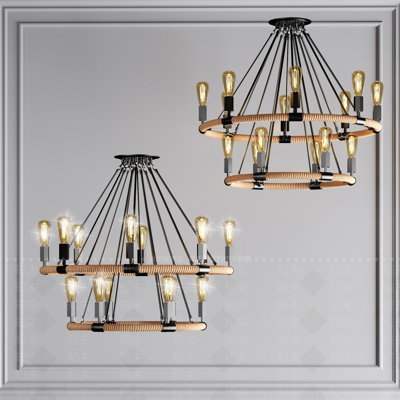 工业风麻绳吊灯3D模型下载【ID:1103161543】