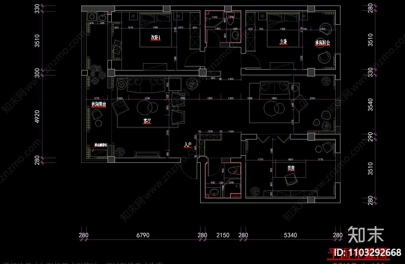 欧式简约室内装修cad施工图下载【ID:1103292668】