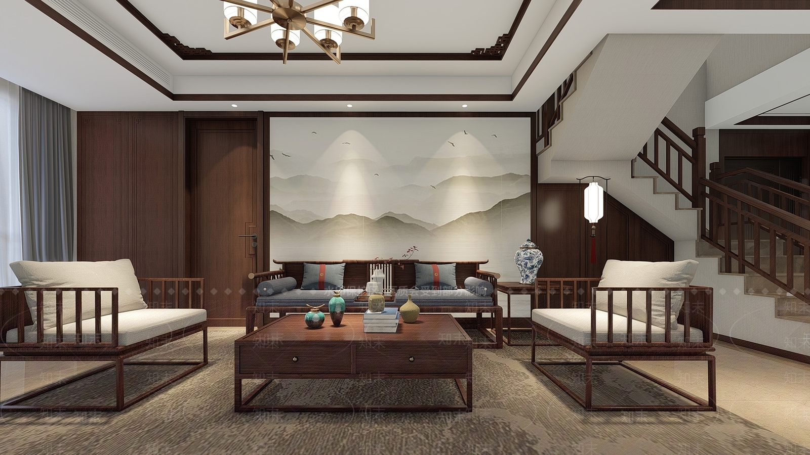 中式家居客厅SU模型下载【ID:1103169638】