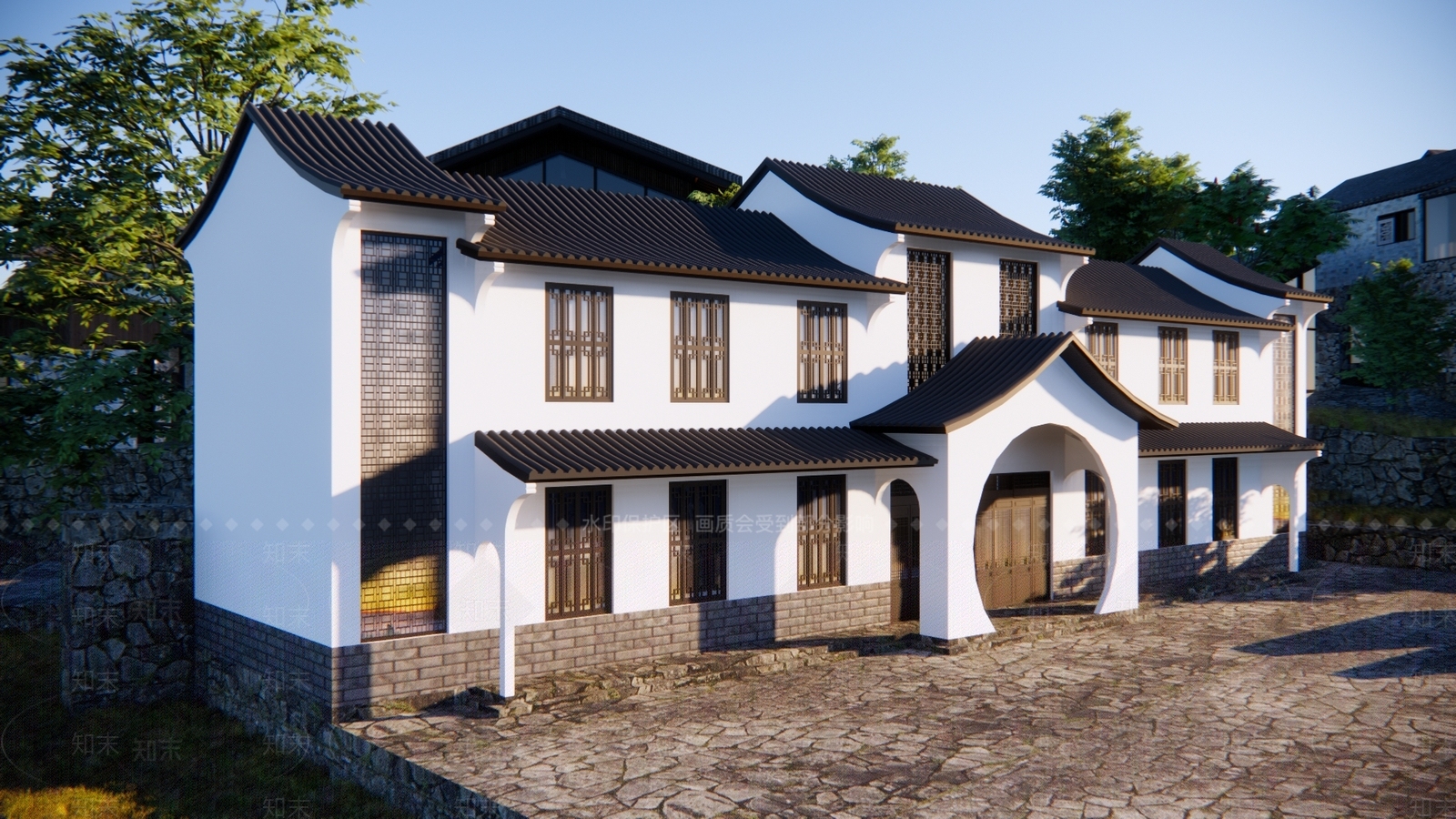 新中式景区建筑SU模型下载【ID:1103170661】