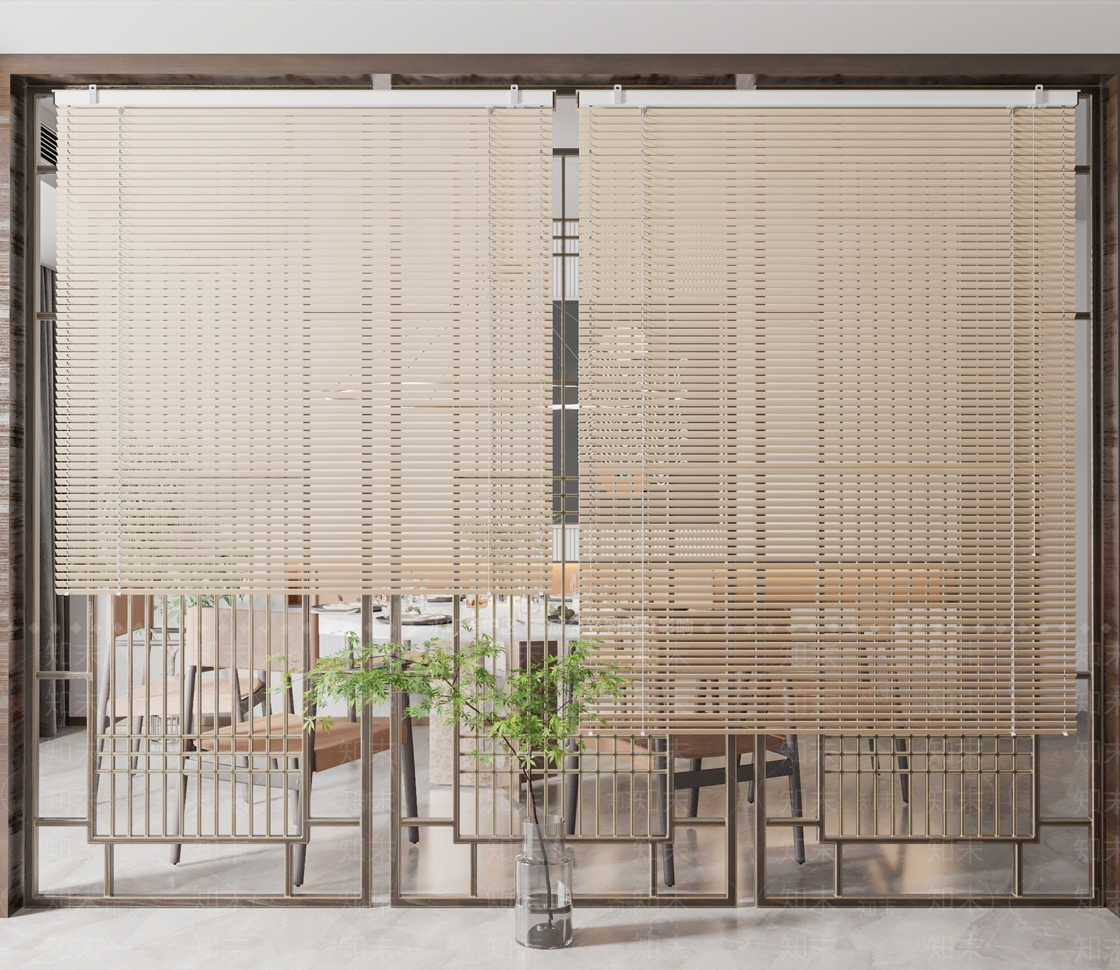 新中式百叶帘隔断3D模型下载【ID:1103173376】