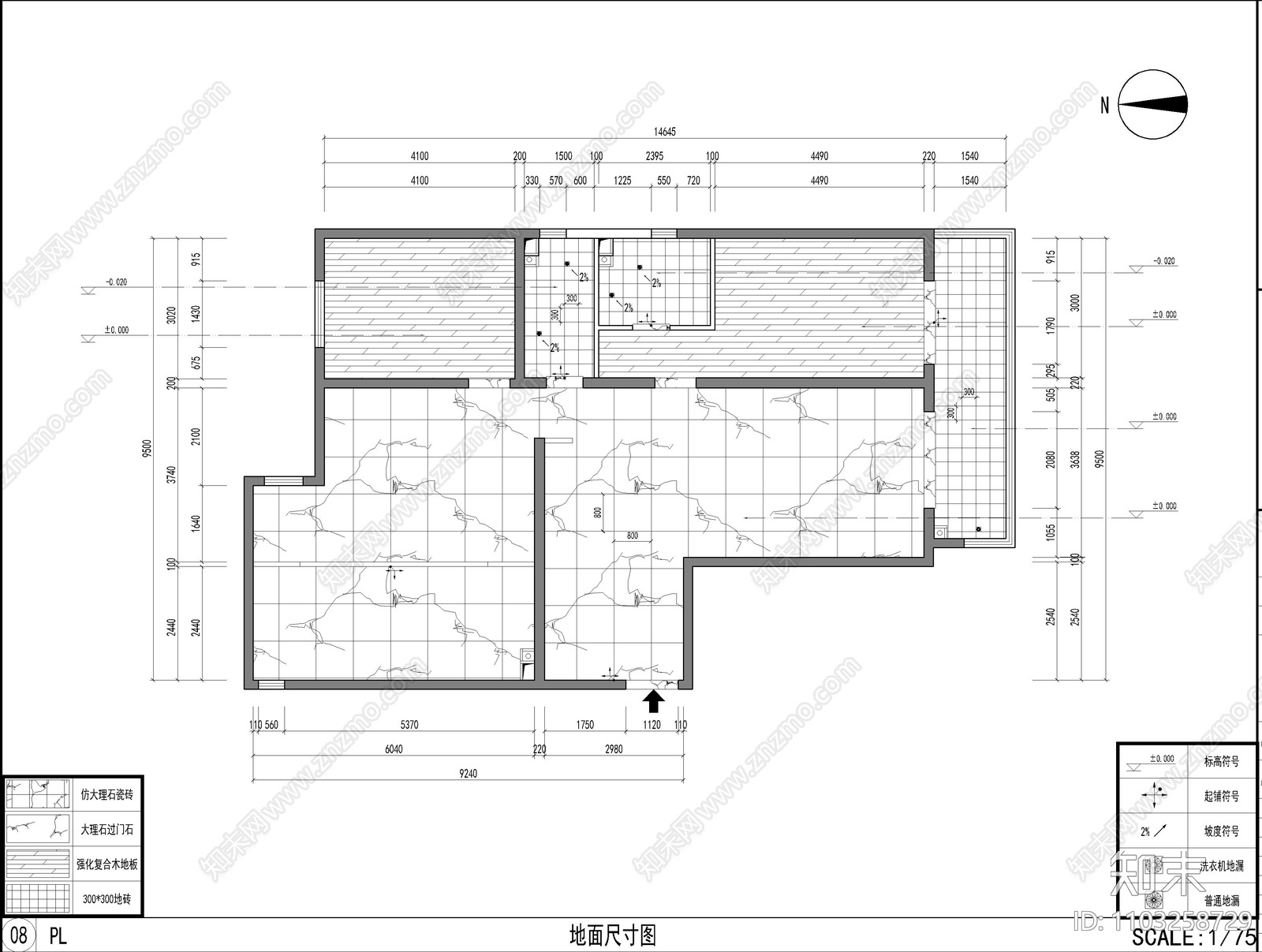 现代新中式风格独栋别墅cad施工图下载【ID:1103258729】