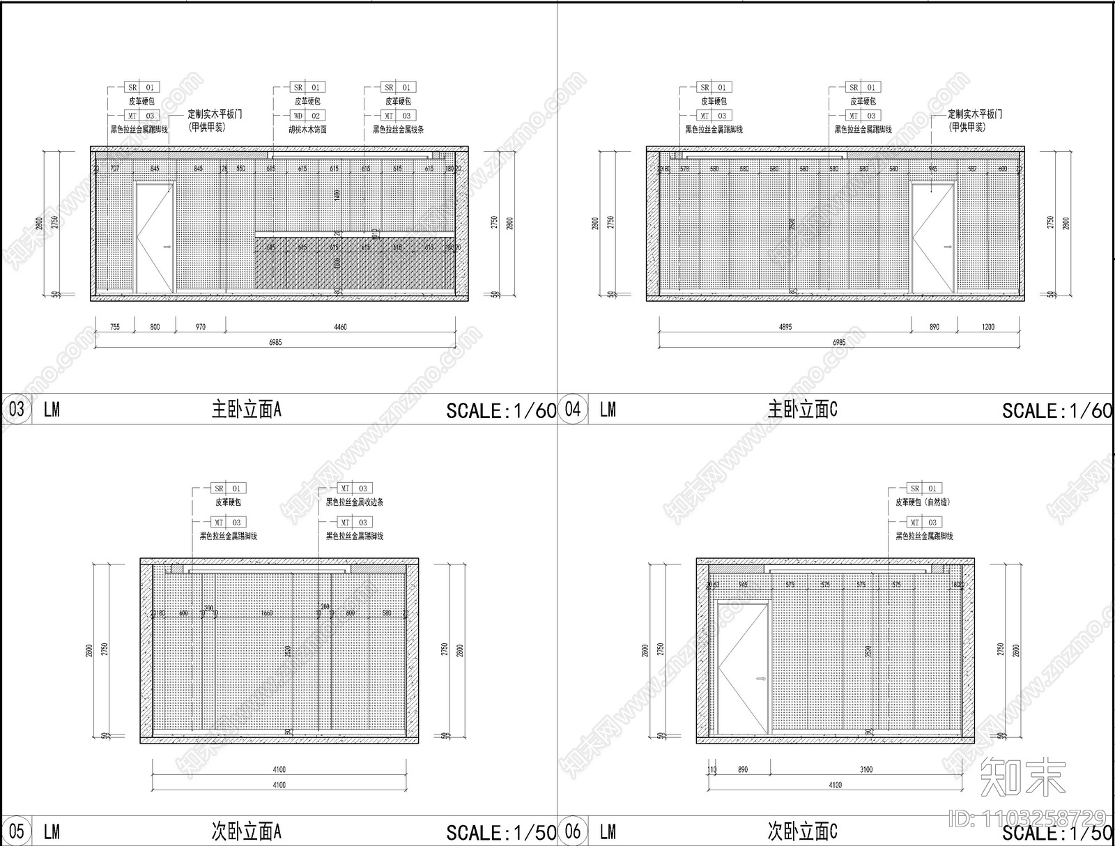 现代新中式风格独栋别墅cad施工图下载【ID:1103258729】