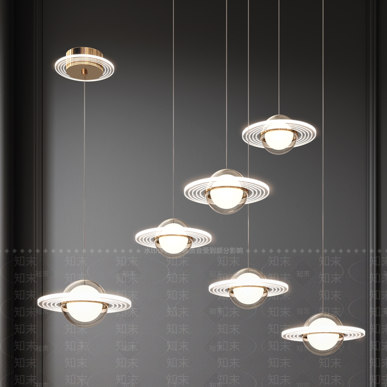 现代飞碟吊灯3D模型下载【ID:1103193880】