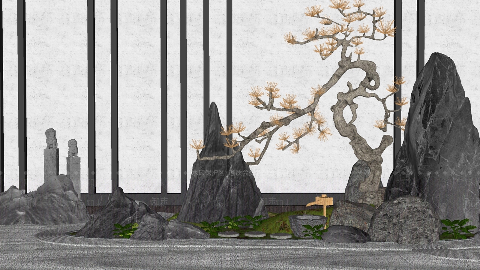新中式假山水景SU模型下载【ID:1103198772】