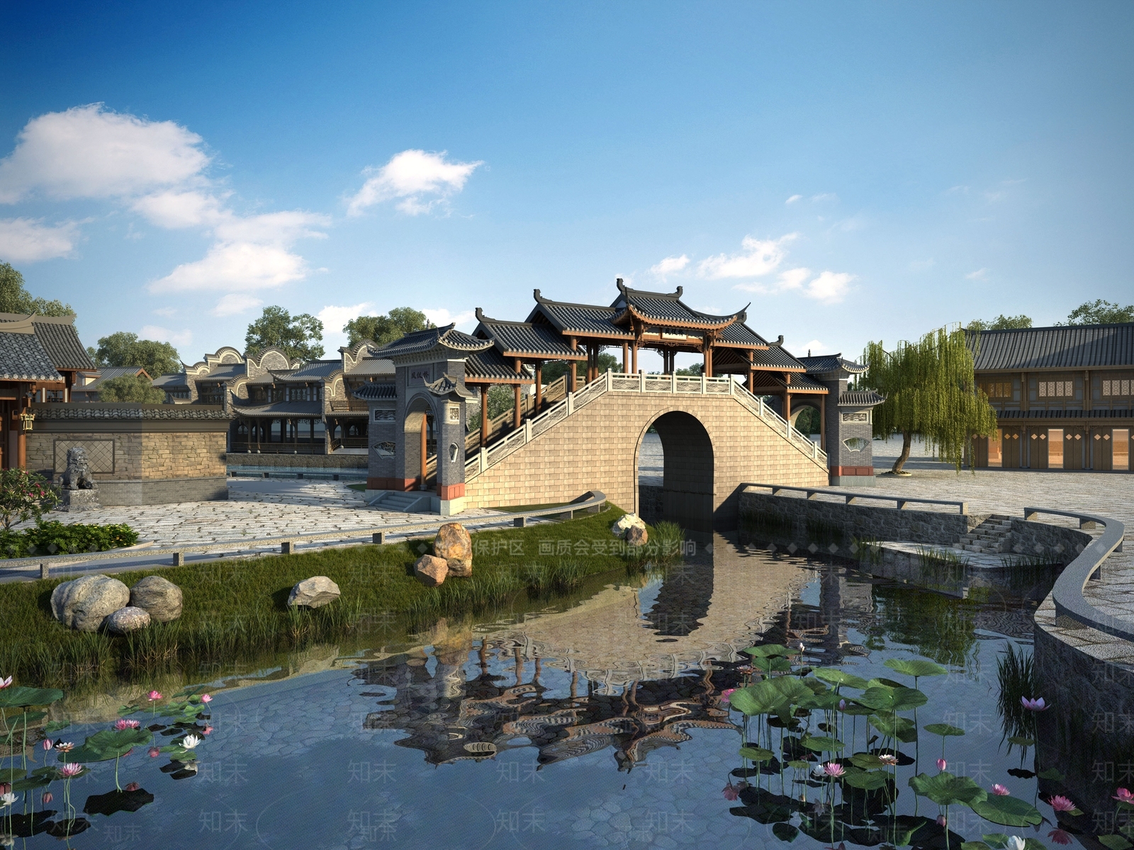 中式廊桥3D模型下载【ID:1103200854】