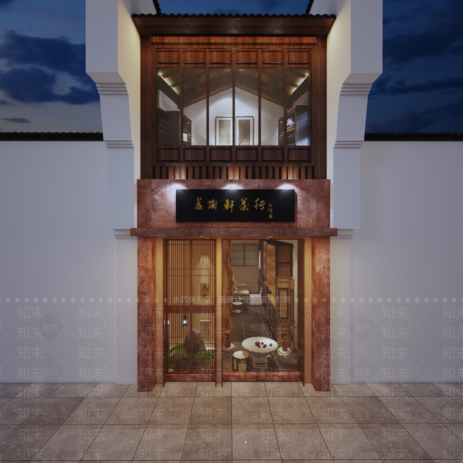 新中式茶室门头门面3D模型下载【ID:1103207600】