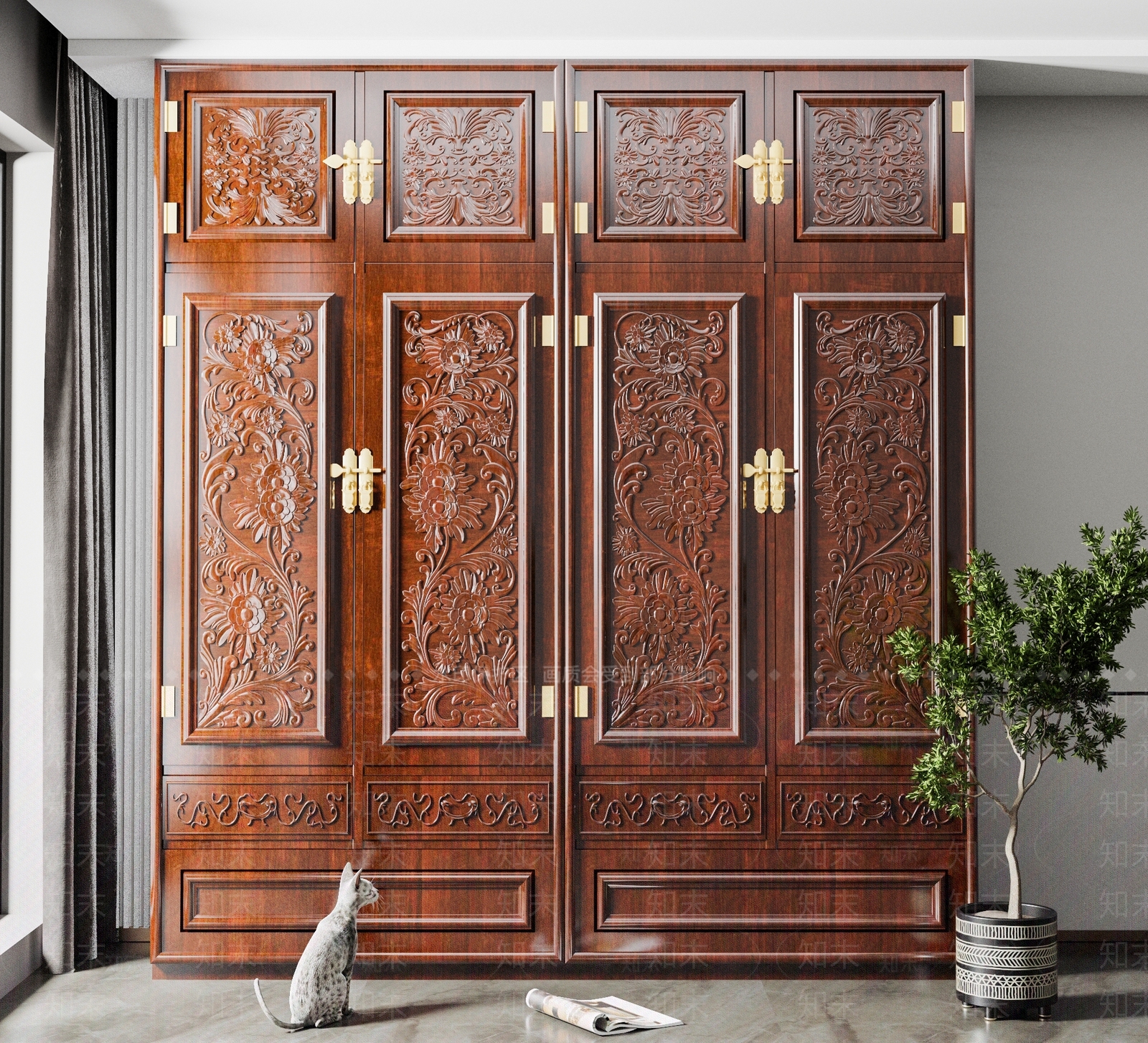 中式雕花衣柜3D模型下载【ID:1103215145】