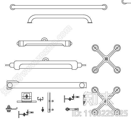 常用五金配件灯具插座石膏线条cad施工图下载【ID:1103229625】