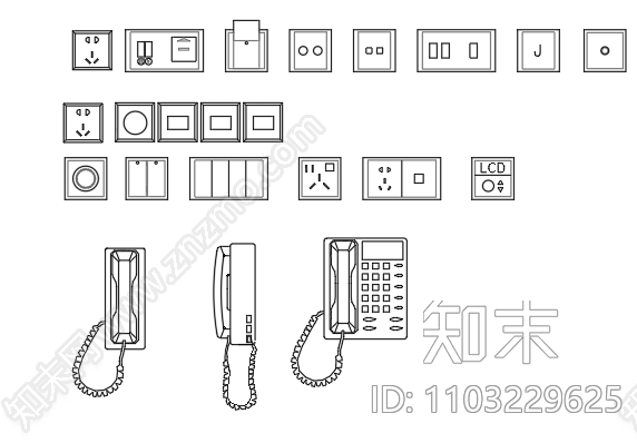 常用五金配件灯具插座石膏线条cad施工图下载【ID:1103229625】