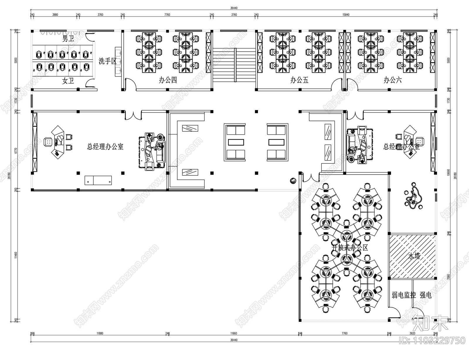 三层办公空间施工图cad施工图下载【ID:1103229750】