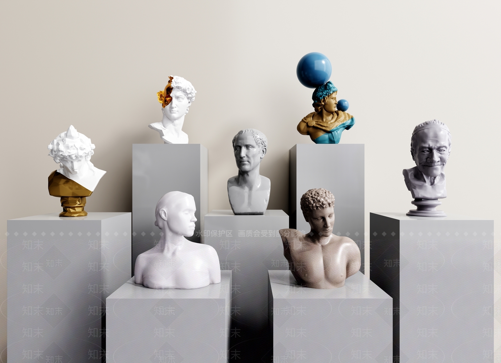 现代石膏雕塑SU模型下载【ID:1103234611】