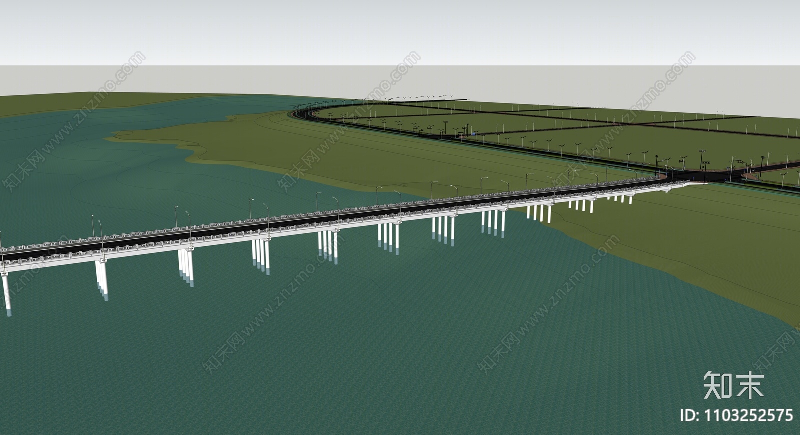 现代跨湖桥梁SU模型下载【ID:1103252575】