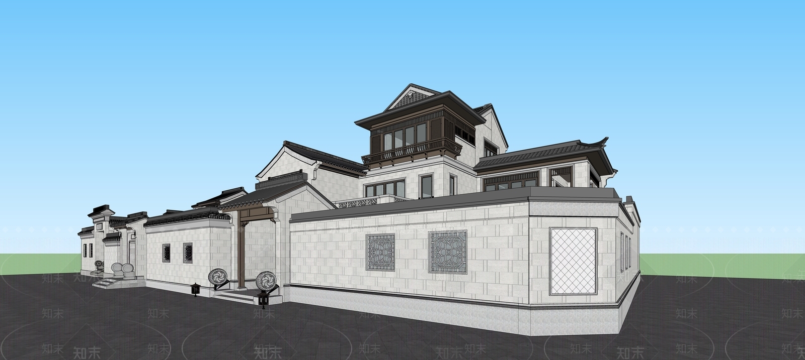 中式四合院SU模型下载【ID:1103256198】