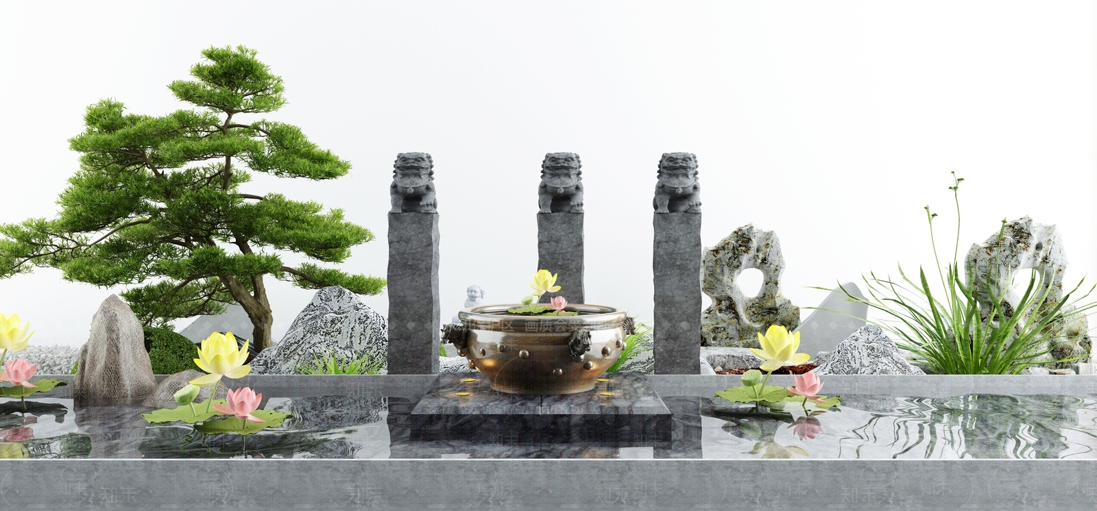 新中式假山水景3D模型下载【ID:1103259508】