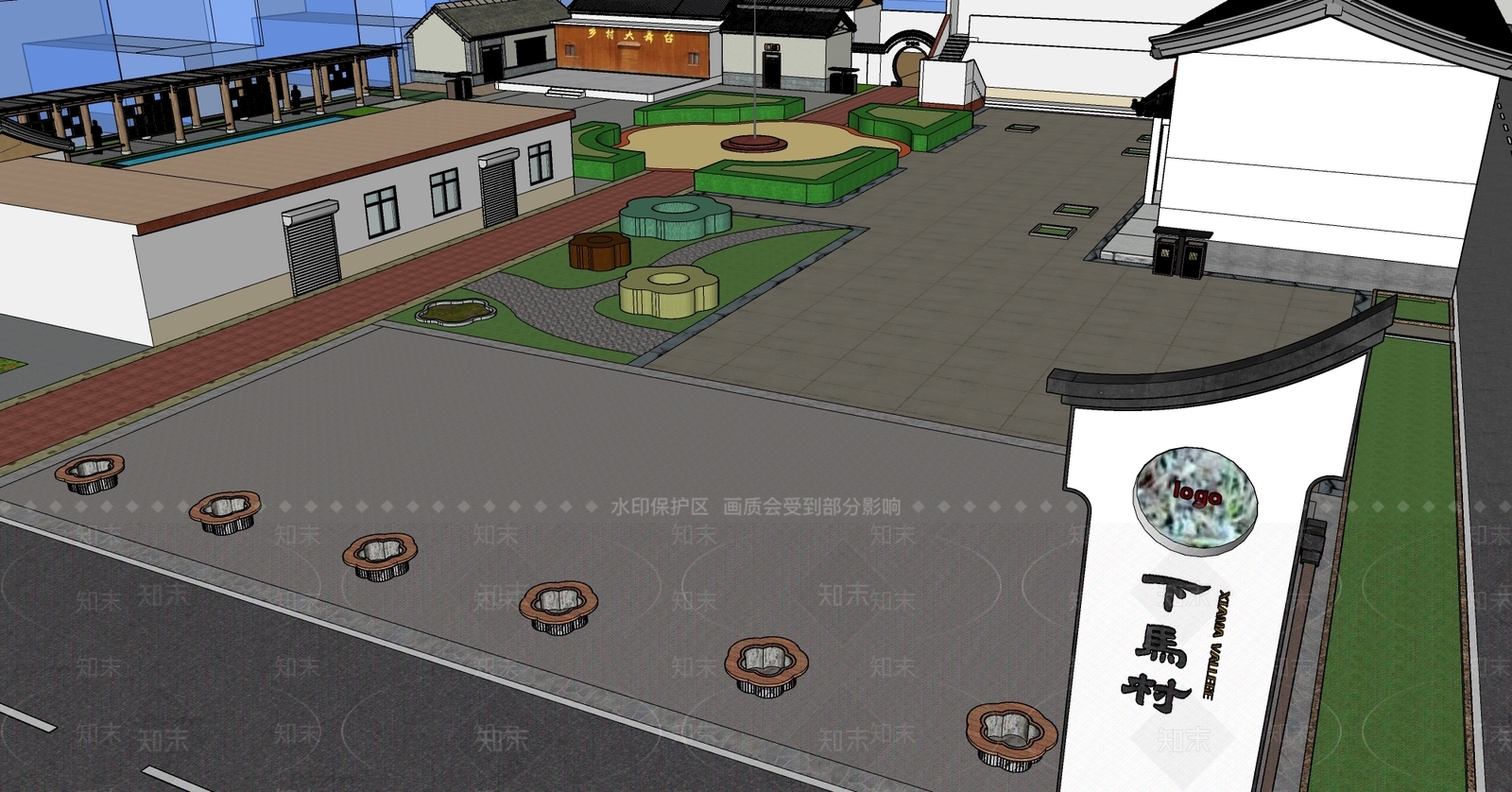 新中式美丽乡村SU模型下载【ID:1103347583】
