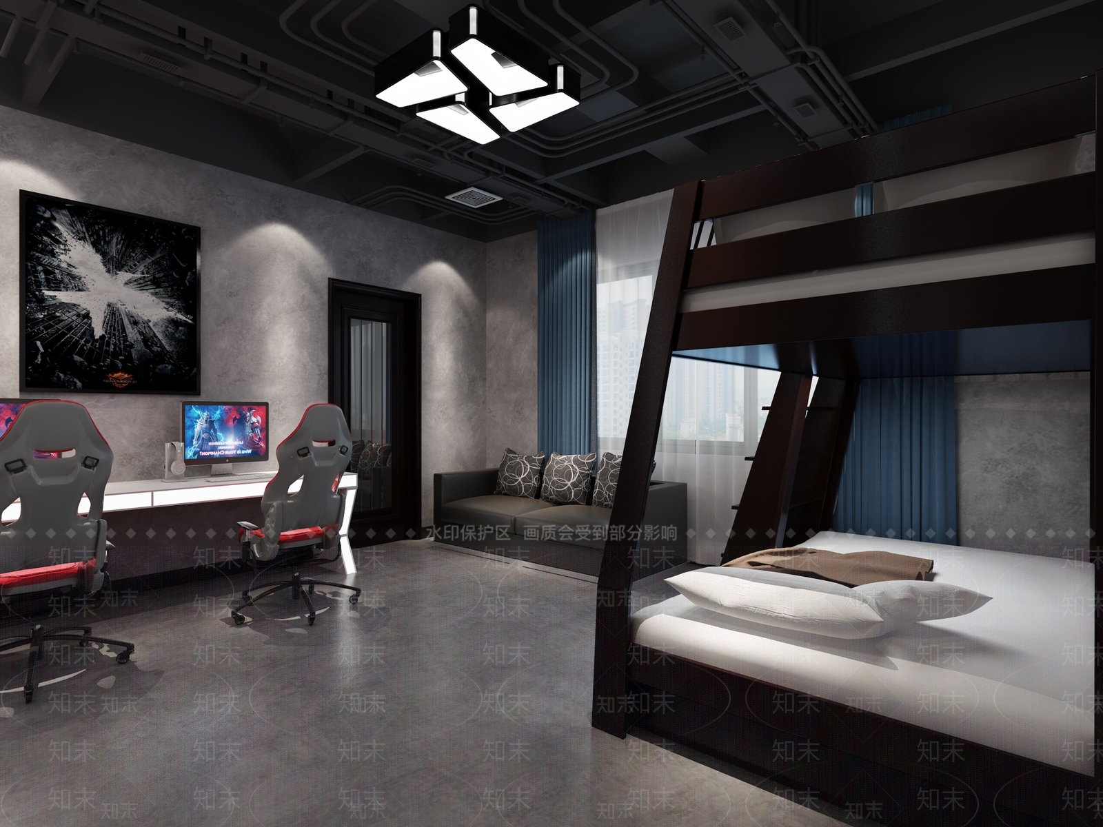 工业风酒店客房3D模型下载【ID:1103264067】