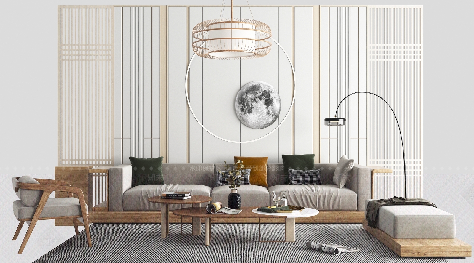 日式沙发茶几组合3D模型下载【ID:1103274519】