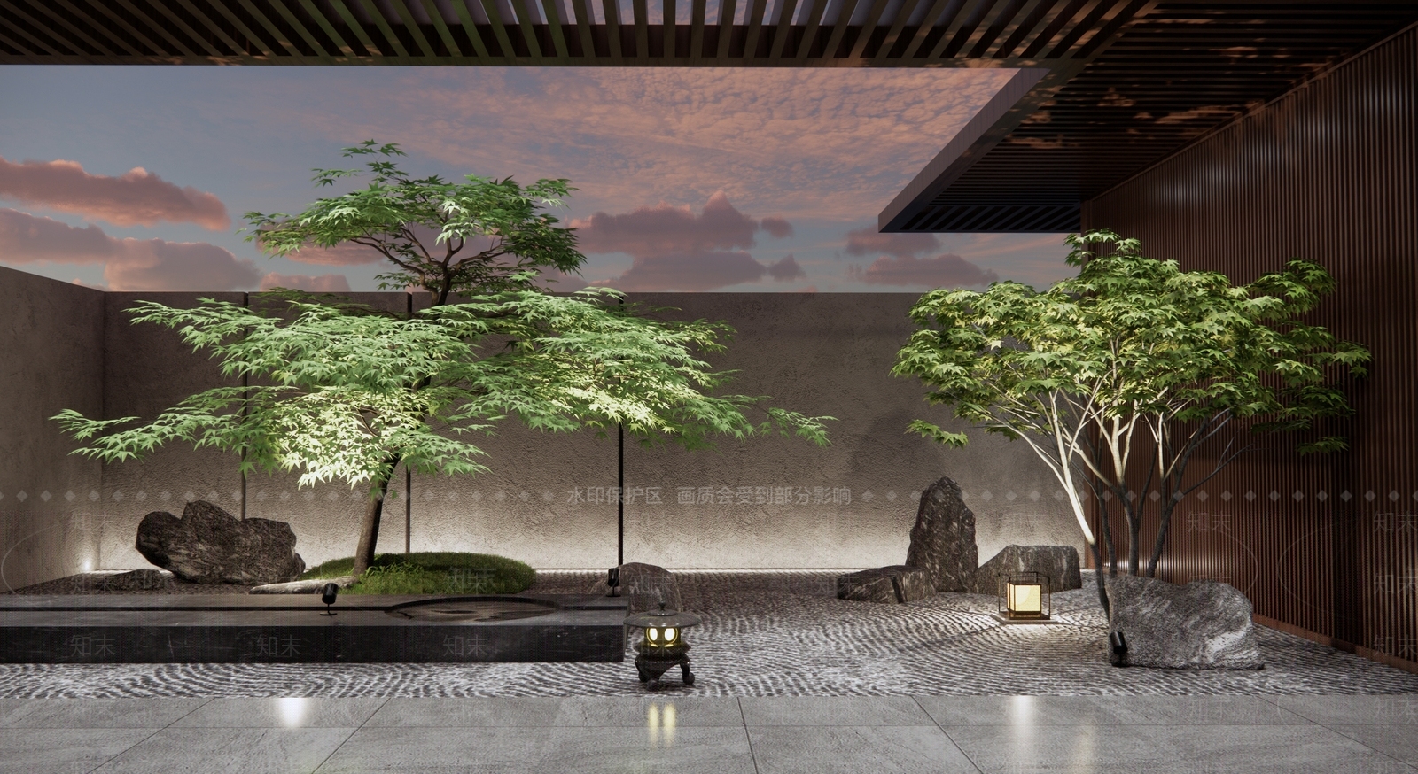 日式枯山水庭院景观SU模型下载【ID:1103274984】