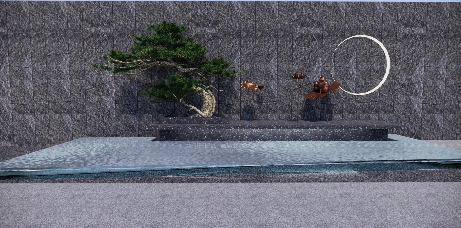 新中式禅意青蛙拜月景墙雕塑SU模型下载【ID:1103275927】