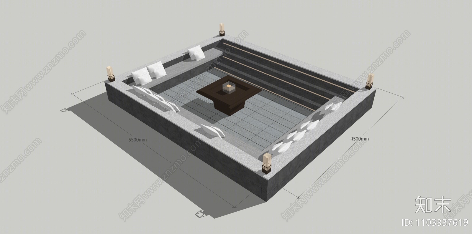 现代景观下沉座椅SU模型下载【ID:1103337619】