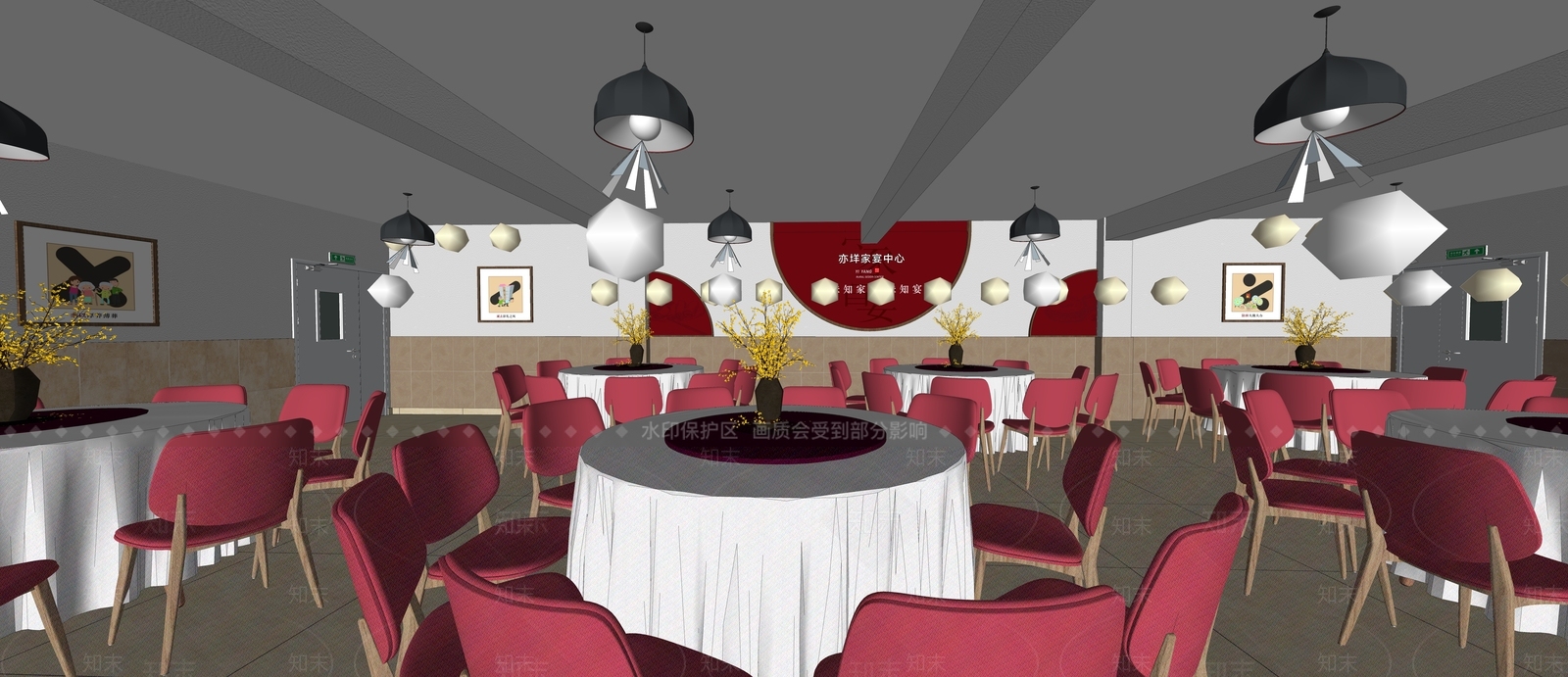 现代酒店宴会厅SU模型下载【ID:1103296071】