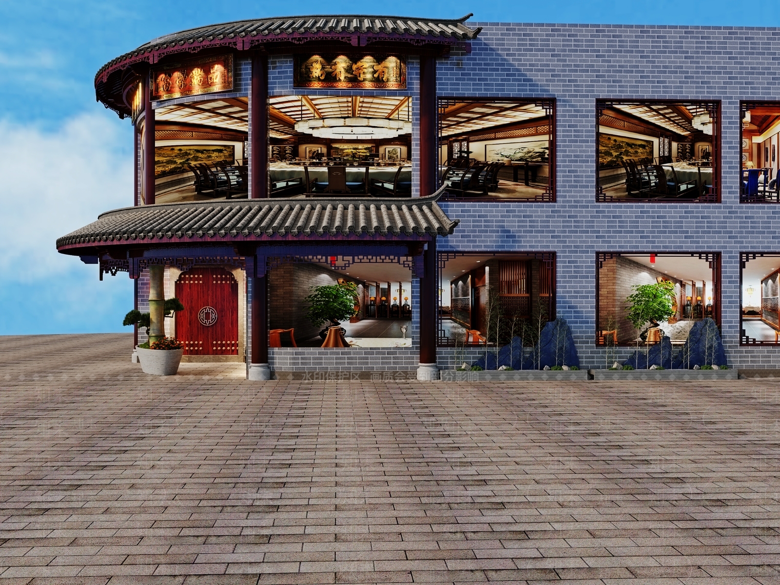 新中式中餐厅门头门面3D模型下载【ID:1103310003】_知末3d模型网