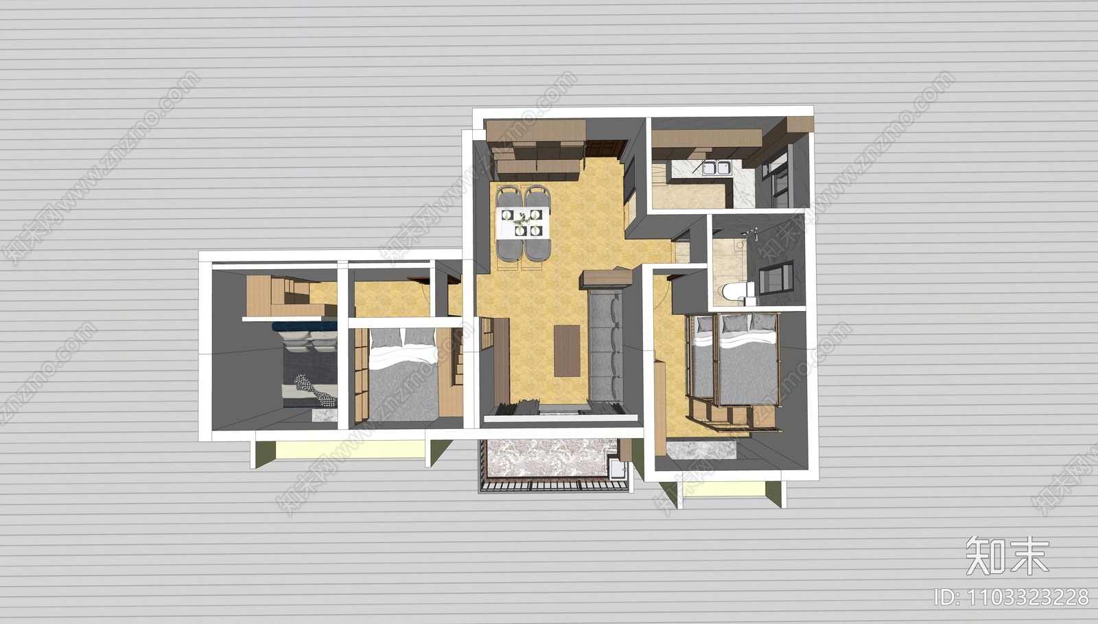 现代样板房SU模型下载【ID:1103323228】