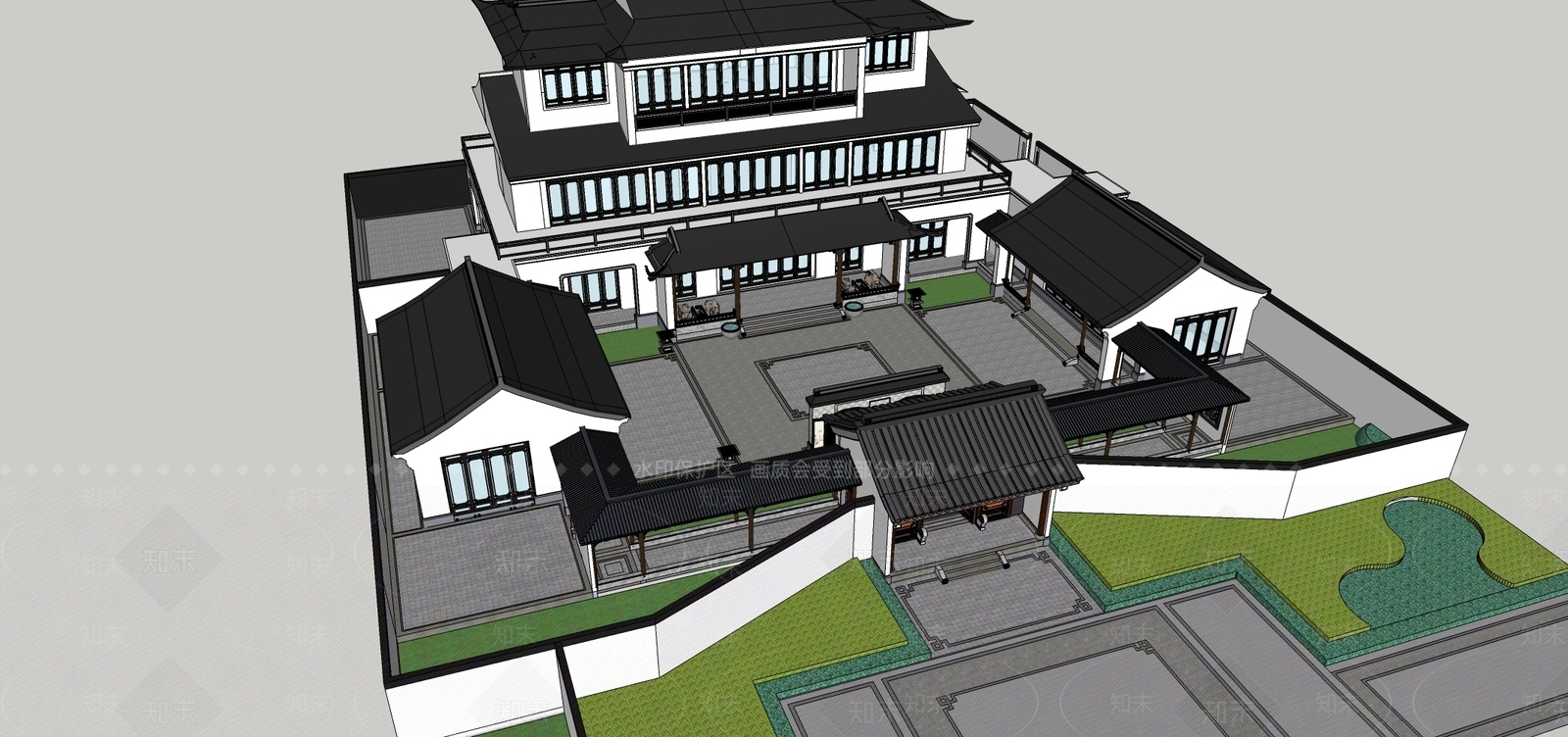 中式四合院SU模型下载【ID:1103331407】