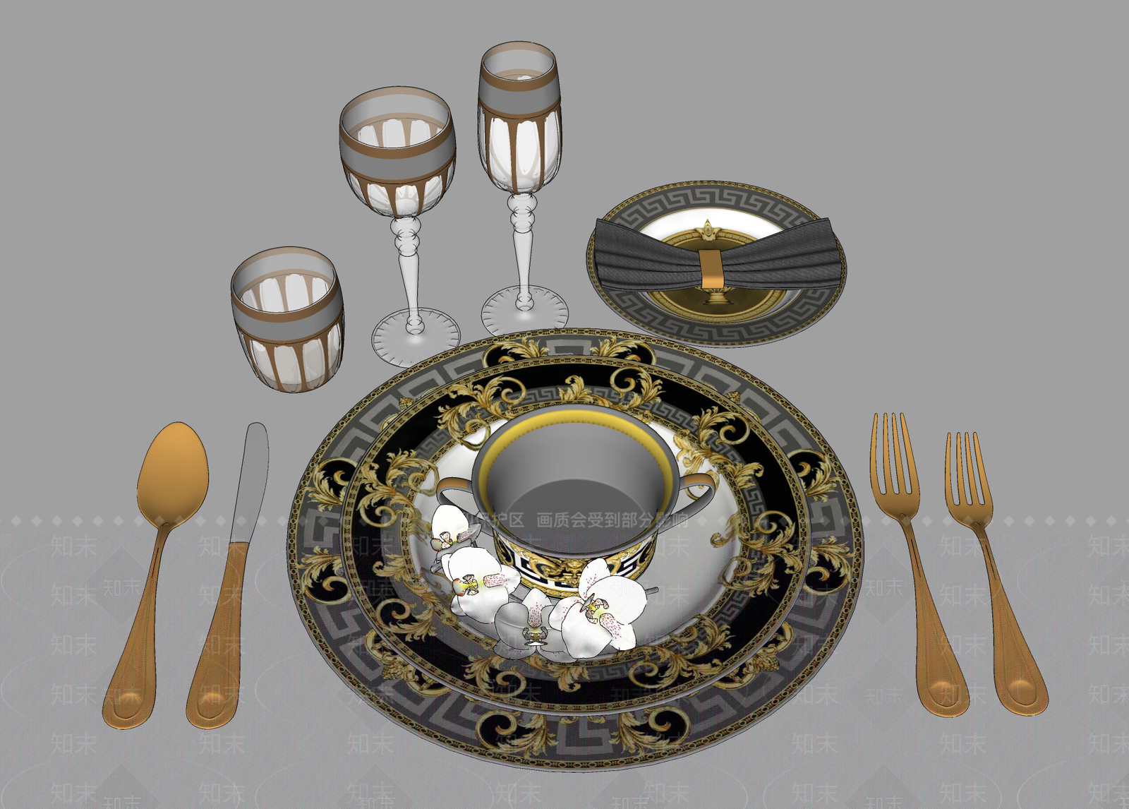 欧式餐具SU模型下载【ID:1103333579】