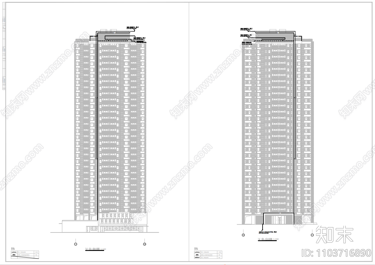 住宅项目塔楼建筑照cad施工图下载【ID:1103716890】