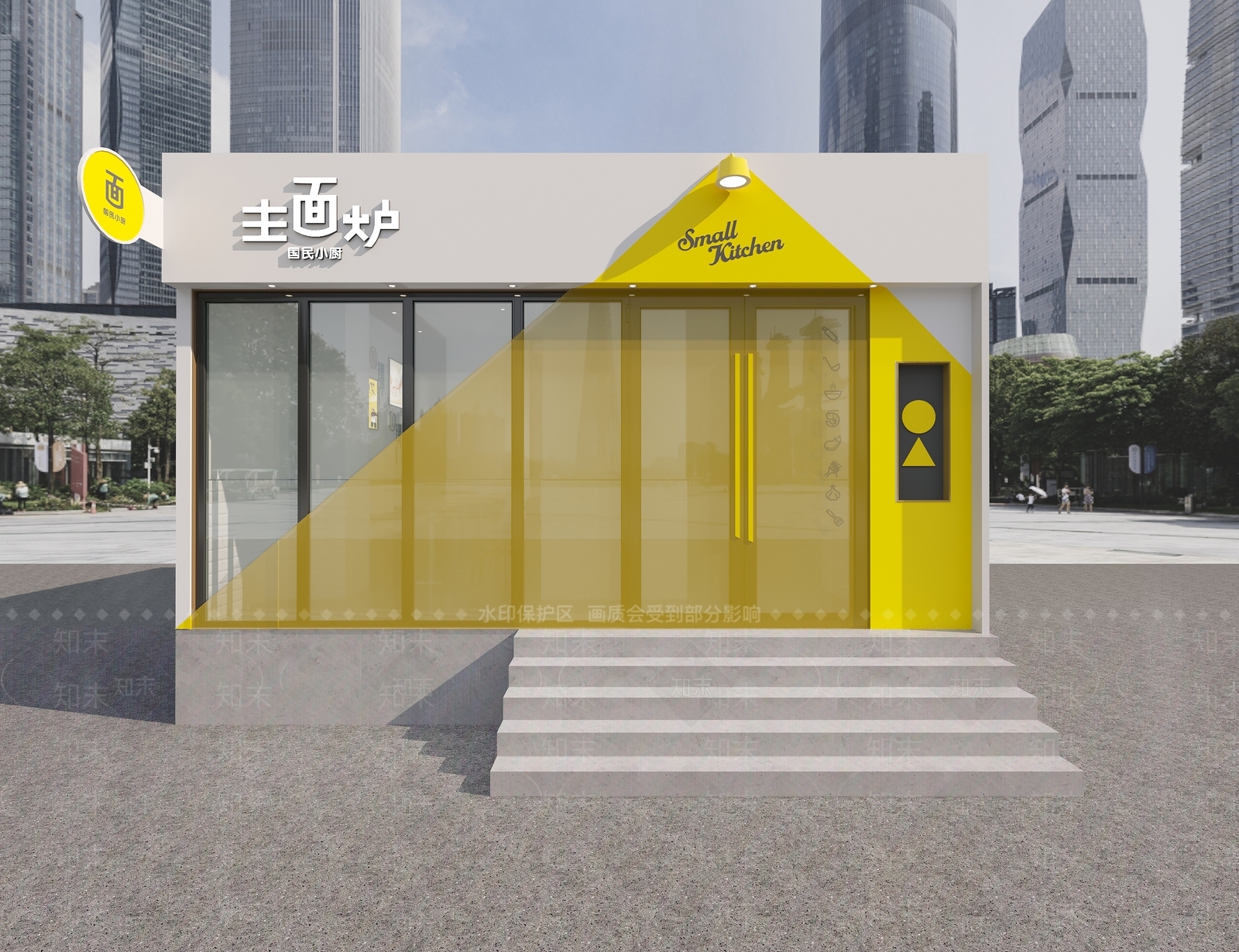 现代快餐厅外立面门头门面3D模型下载【ID:1103339733】